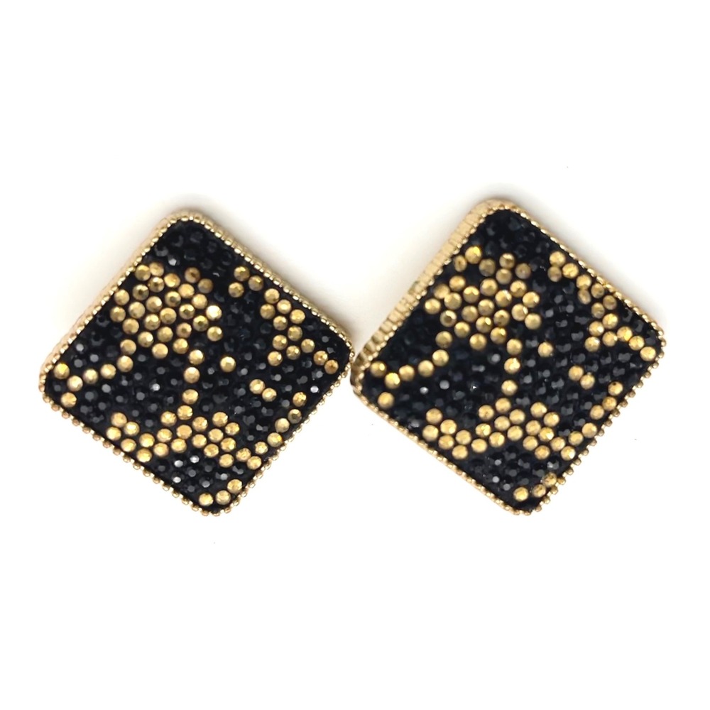 Stud Earrings Square Black Gold Rhinestone Geometric Statement Jewelry‎